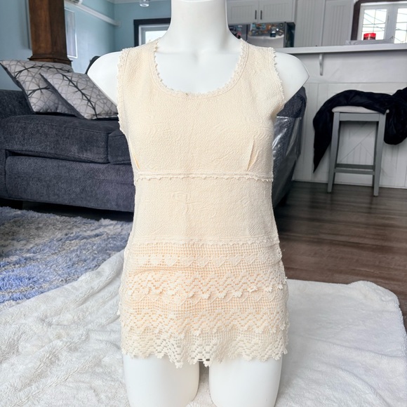 100% Cotton Lace Knit Tank XS | Boho Cottagecore Textured Cream Summer Top - Picture 9 of 9